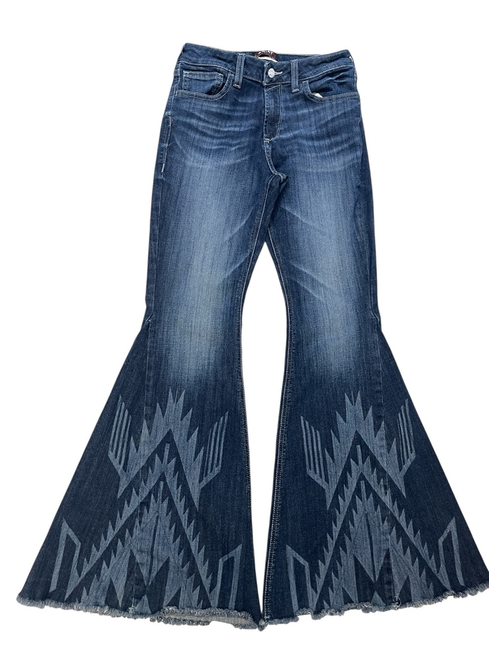 Ariat High Rise Chiamyo Print Extreme Flare Blue Western Cowgirl Jeans Size 28